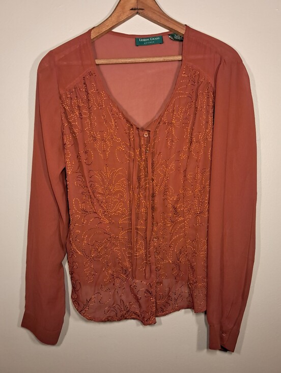 Lemon Grass Studio Tops - Lemon Grass Studio Embroidered V-Neck Button Front Blouse